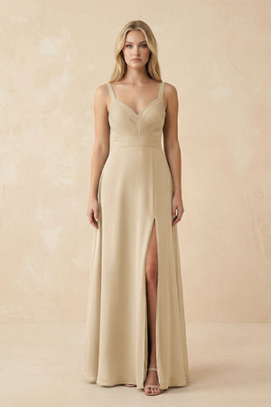 Champagne Sweetheart A-Line Pleated Chiffon Bridesmaid Dress | KISSBRIDAL