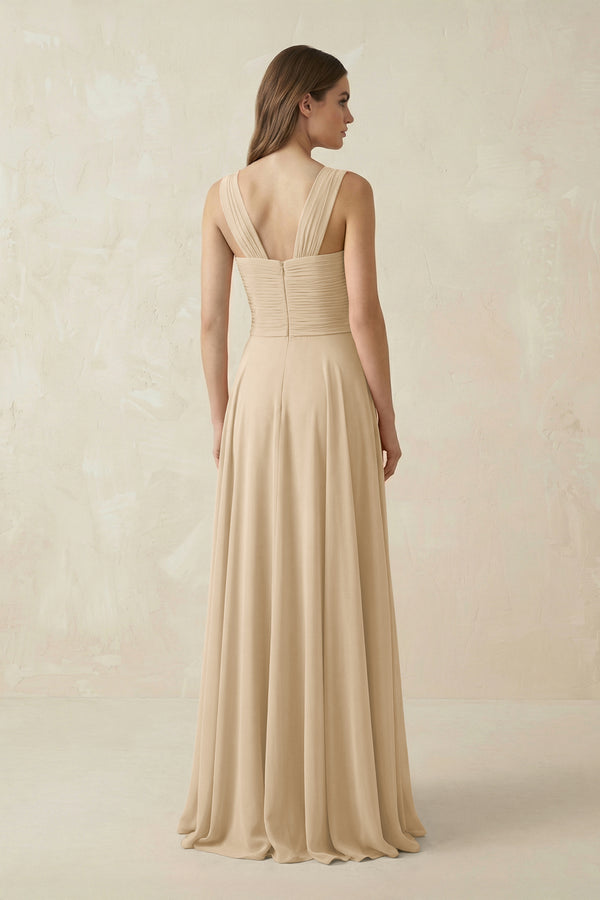 Champagne Sweetheart Pleated A-Line Chiffon Bridesmaid Dress (2) | KISSBRIDAL
