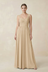 Champagne Sweetheart Pleated Chiffon A-Line Bridesmaid Dress | KISSBRIDAL