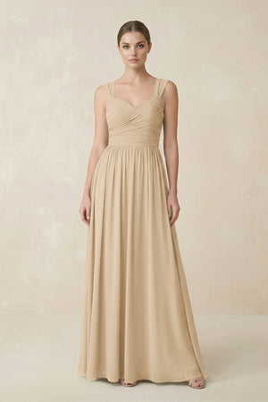 Champagne Sweetheart Pleated Chiffon A-Line Bridesmaid Dress | KISSBRIDAL