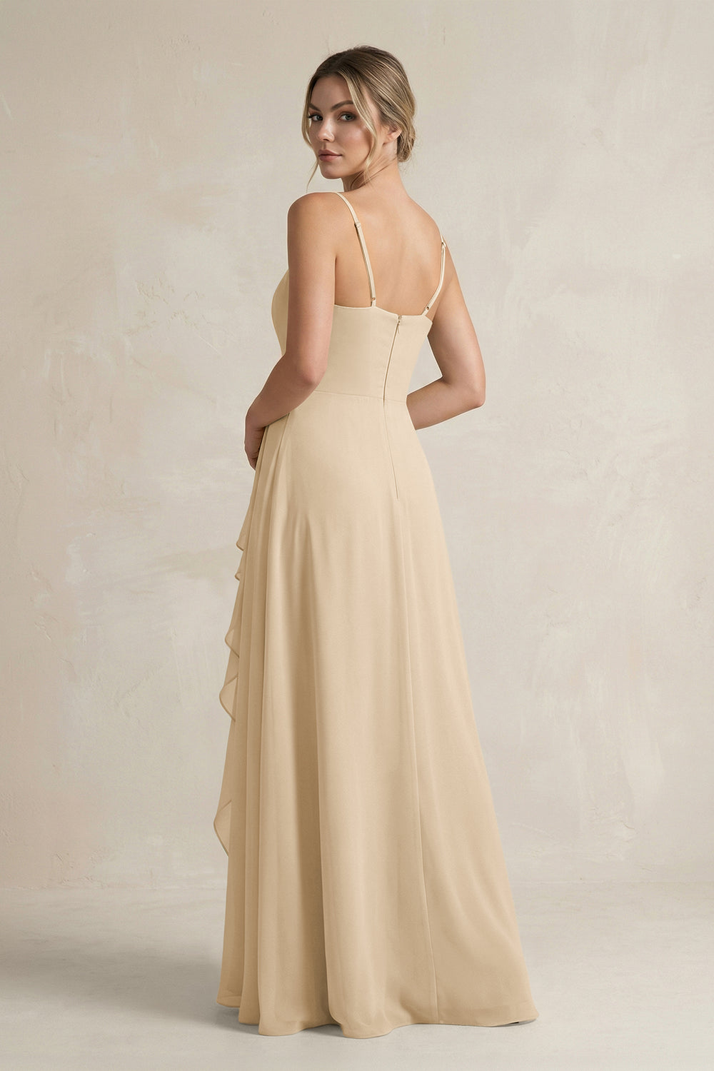 Sweetheart Ruffled A-Line Chiffon Bridesmaid Dress with Slit in Champagne
