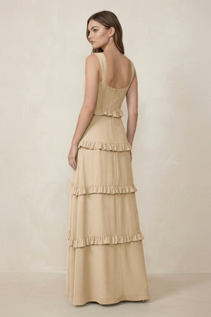 Champagne Sweetheart Tiered A-Line Chiffon Bridesmaid Dress (2) | KISSBRIDAL