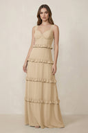 Champagne Sweetheart Tiered A-Line Chiffon Bridesmaid Dress | KISSBRIDAL