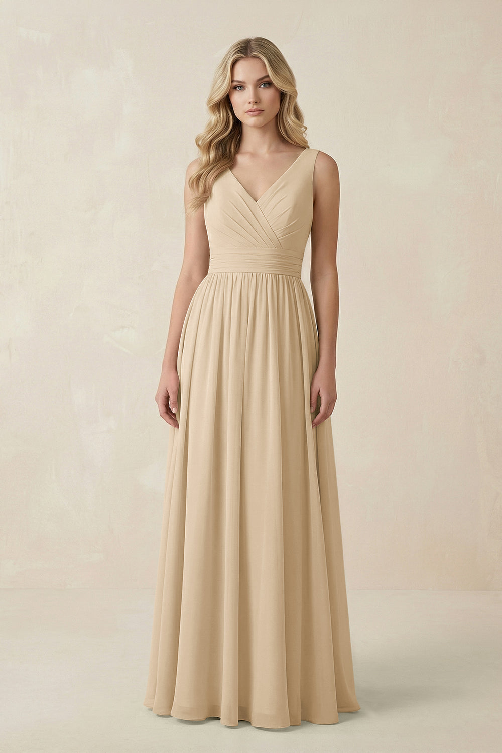 V-Neck A-Line Bridesmaid Dress with Back Bow in Champagne