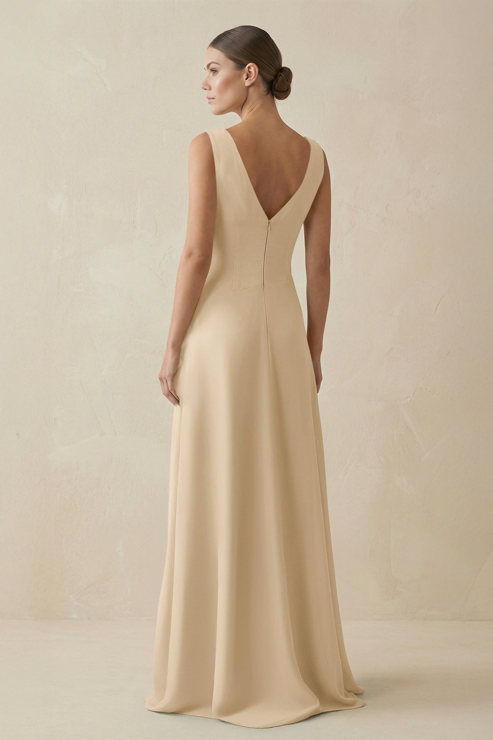 V-Neck A-Line Chiffon Ruffled Bridesmaid Dress in Champagne