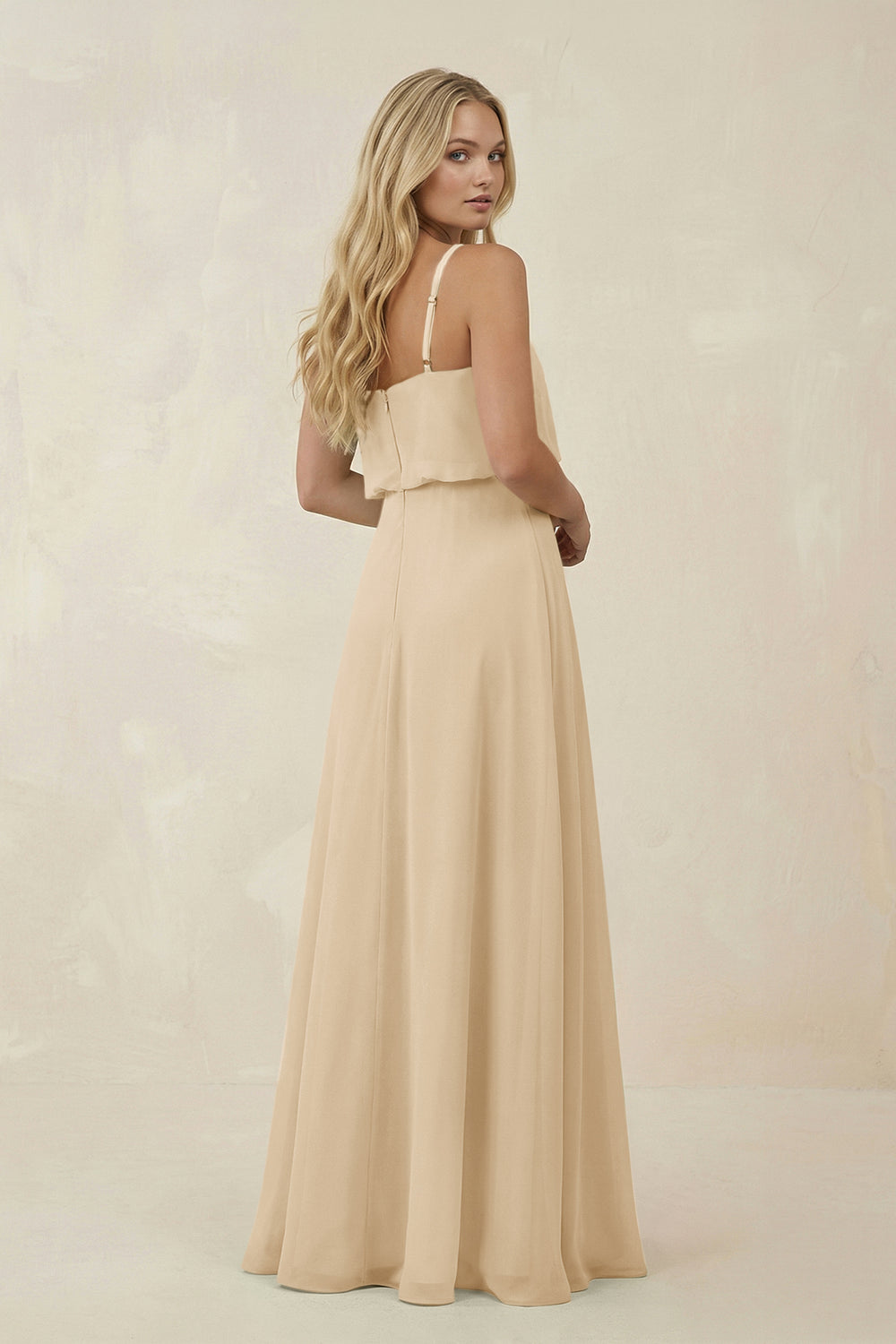 V-Neck Blouson A-Line Chiffon Bridesmaid Dress in Champagne