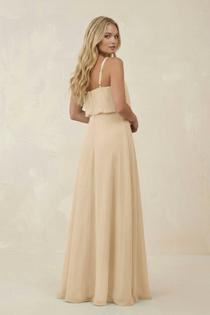 Champagne V-Neck Blouson A-Line Chiffon Bridesmaid Dress (2) | KISSBRIDAL