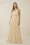 Champagne V-Neck Blouson A-Line Chiffon Bridesmaid Dress | KISSBRIDAL