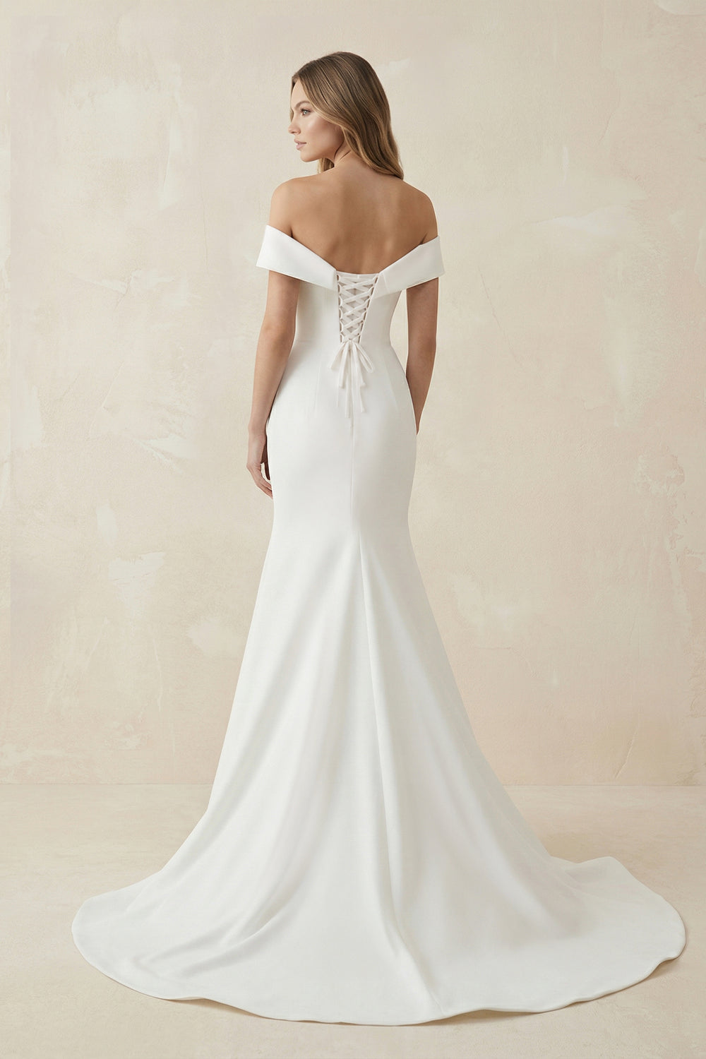 Mermaid Satin Off The Shoulder Wedding Dress in White - KISS BRIDAL Wedding Dresses