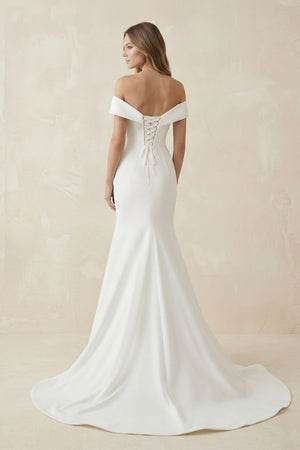 Mermaid Satin Off The Shoulder Wedding Dress in White - KISS BRIDAL Wedding Dresses