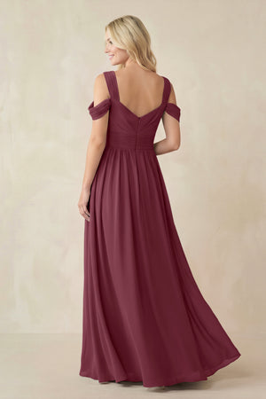 Chiffon A-Line Bridesmaid Dress with Slit in Desert Rose (2) | KISSBRIDAL