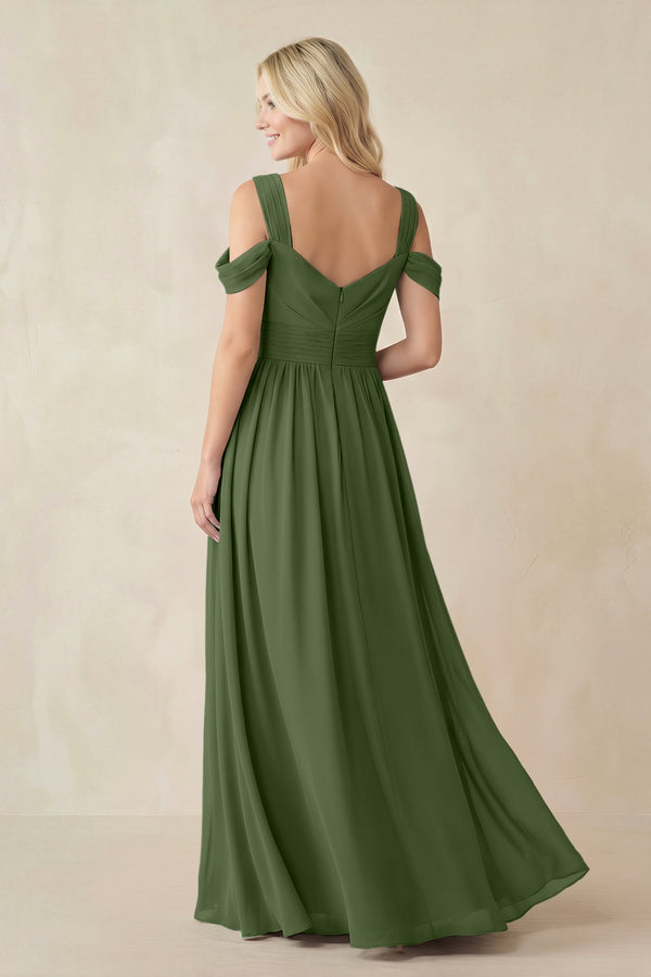 Chiffon A-Line Bridesmaid Dress with Slit in Moss (2) | KISSBRIDAL