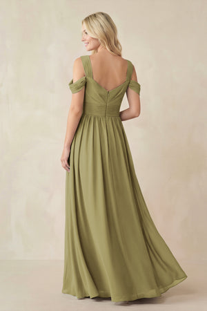 Chiffon A-Line Bridesmaid Dress with Slit in Moss Green (2) | KISSBRIDAL