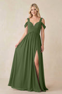 Chiffon A-Line Bridesmaid Dress with Slit in Moss | KISSBRIDAL
