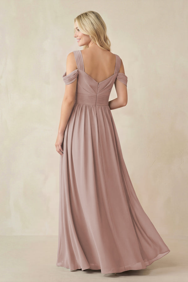 Chiffon A-Line Bridesmaid Dress with Slit in Toffee (2) | KISSBRIDAL