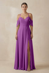 Chiffon A - Line Long Bridesmaid Dress in Amethyst - KISS BRIDAL Bridesmaid Dresses