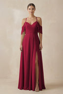 Chiffon A - Line Long Bridesmaid Dress in Berry - SHE IS ME Bridesmaid Dresses