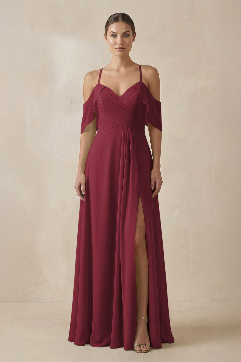 Chiffon A-Line Long Bridesmaid Dress in Berry