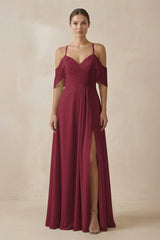 Chiffon A - Line Long Bridesmaid Dress in Berry - KISS BRIDAL Bridesmaid Dresses