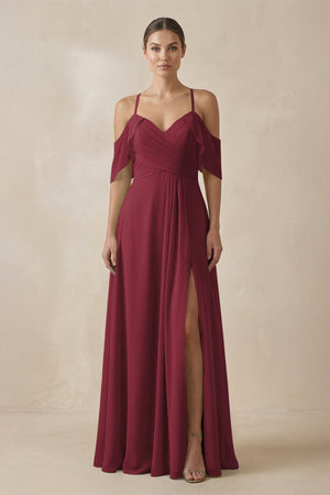 Chiffon A - Line Long Bridesmaid Dress in Berry - KISS BRIDAL Bridesmaid Dresses