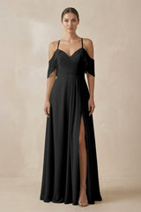 Chiffon A - Line Long Bridesmaid Dress in Black - KISS BRIDAL Bridesmaid Dresses