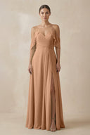 Chiffon A - Line Long Bridesmaid Dress in Bronzer - SHE IS ME Bridesmaid Dresses