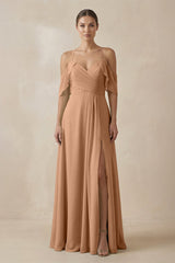 Chiffon A - Line Long Bridesmaid Dress in Bronzer - KISS BRIDAL Bridesmaid Dresses
