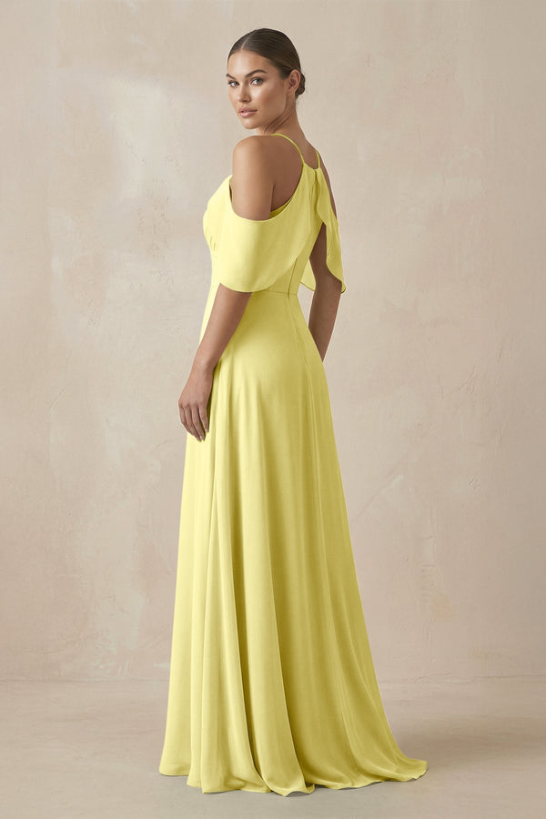 Chiffon A-Line Long Bridesmaid Dress in Buttercup