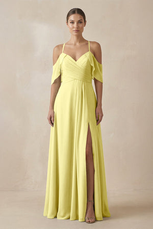 Chiffon A - Line Long Bridesmaid Dress in Buttercup - SHE IS ME Bridesmaid Dresses