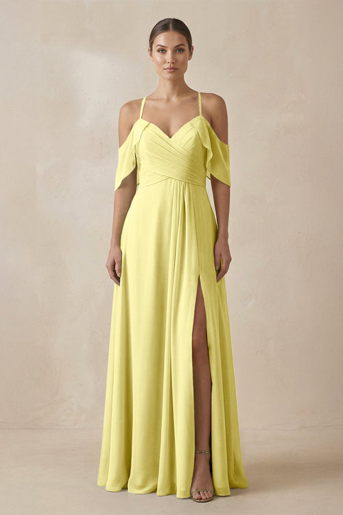 Chiffon A - Line Long Bridesmaid Dress in Buttercup - SHE IS ME Bridesmaid Dresses