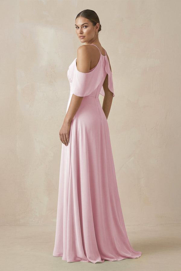Chiffon A - Line Long Bridesmaid Dress in Candy Pink - SHE IS ME Bridesmaid Dresses
