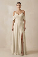 Chiffon A - Line Long Bridesmaid Dress in Champagne - SHE IS ME Bridesmaid Dresses