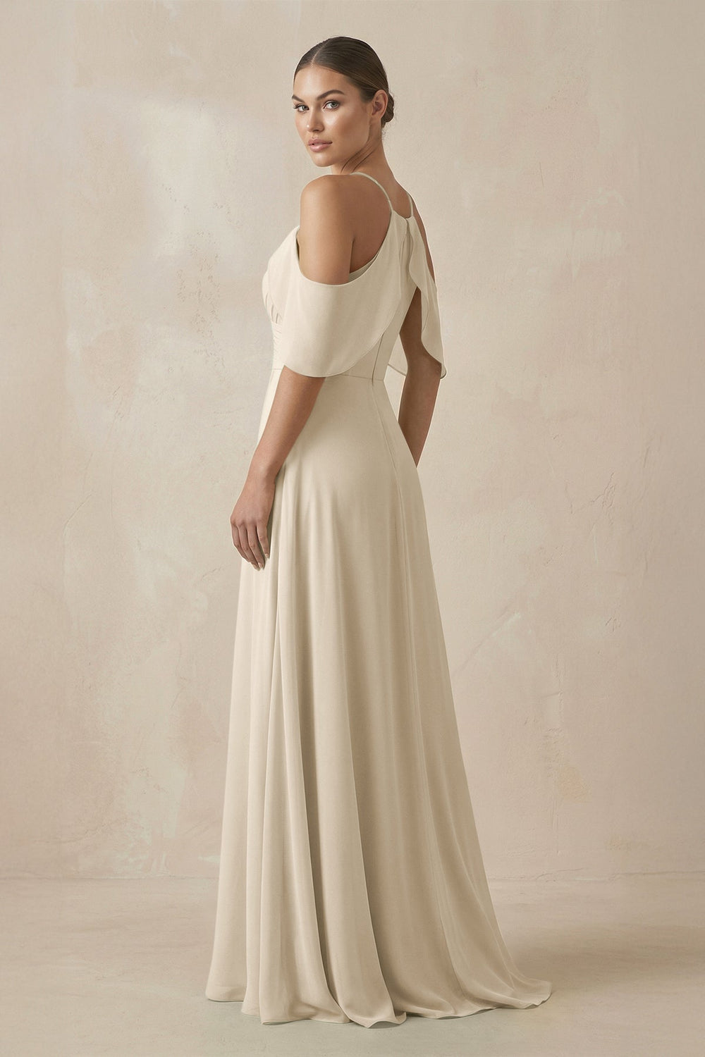 Chiffon A - Line Long Bridesmaid Dress in Champagne - SHE IS ME Bridesmaid Dresses
