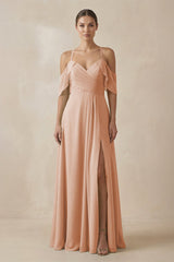 Chiffon A - Line Long Bridesmaid Dress in Champagne Rose - KISS BRIDAL Bridesmaid Dresses