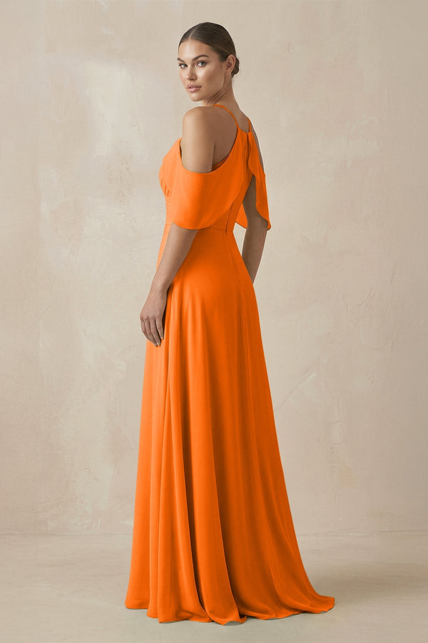 Chiffon A - Line Long Bridesmaid Dress in Cinnamon - SHE IS ME Bridesmaid Dresses