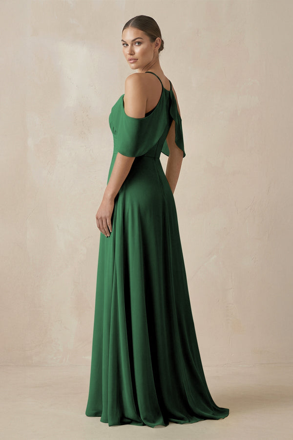 Chiffon A - Line Long Bridesmaid Dress in Dark Green - SHE IS ME Bridesmaid Dresses