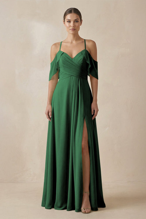 Chiffon A - Line Long Bridesmaid Dress in Dark Green - SHE IS ME Bridesmaid Dresses