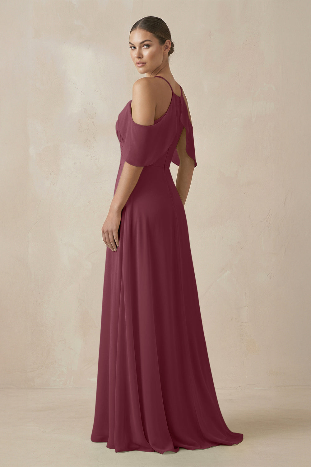 Chiffon A-Line Long Bridesmaid Dress in Desert Rose