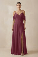 Chiffon A-Line Long Bridesmaid Dress in Desert Rose | KISSBRIDAL
