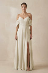 Chiffon A - Line Long Bridesmaid Dress in Dove Gray - KISS BRIDAL Bridesmaid Dresses