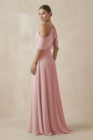 Chiffon A - Line Long Bridesmaid Dress in Dusty Rose - SHE IS ME Bridesmaid Dresses