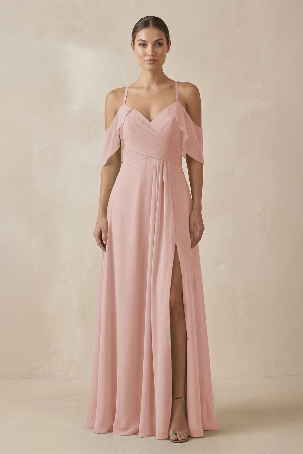 Chiffon A-Line Long Bridesmaid Dress in English Rose