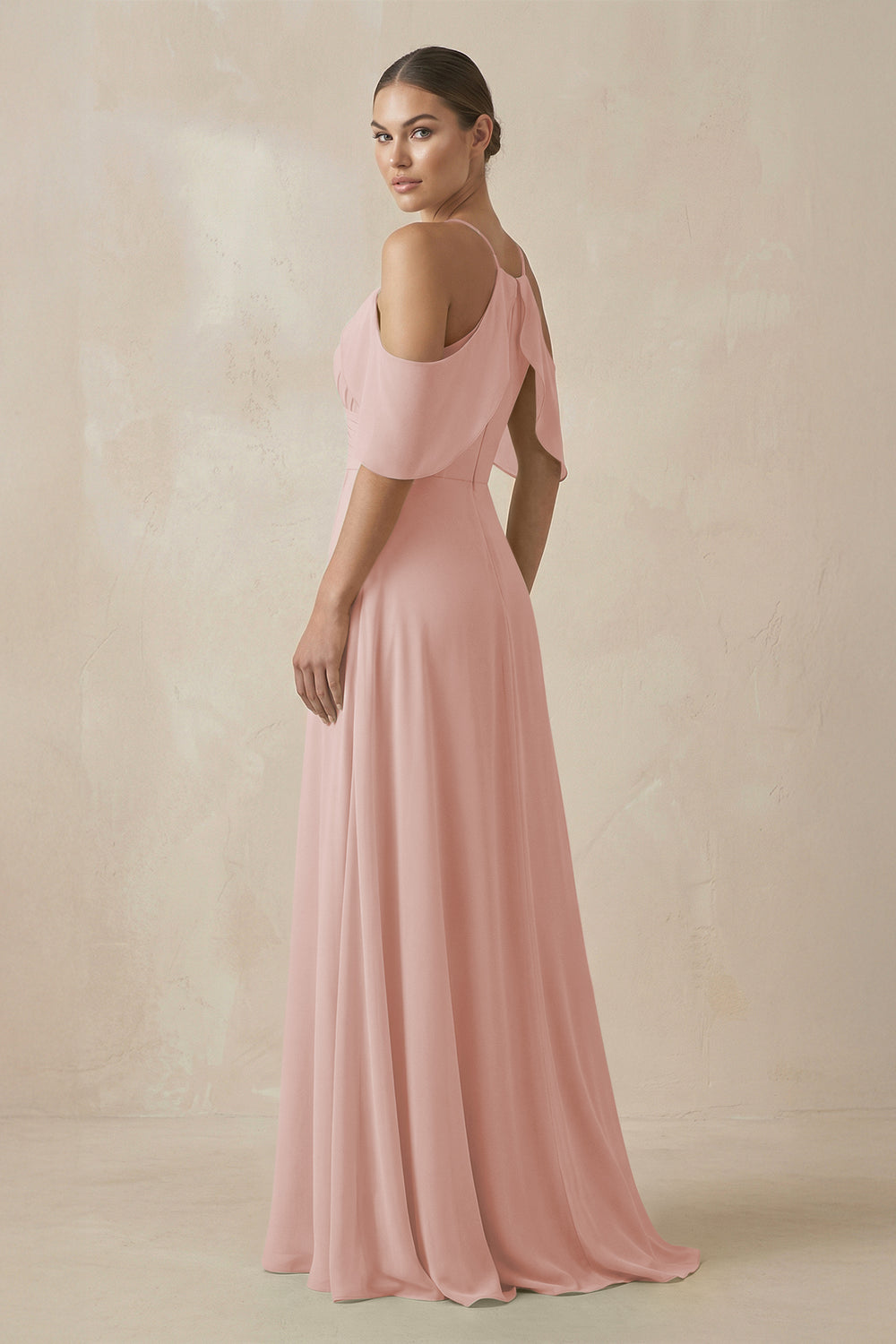 Chiffon A-Line Long Bridesmaid Dress in English Rose