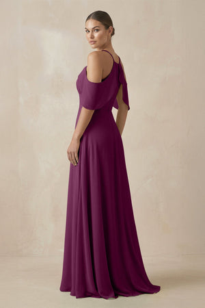 Chiffon A - Line Long Bridesmaid Dress in Fig - SHE IS ME Bridesmaid Dresses