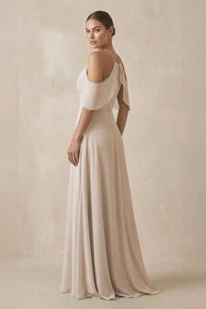 Chiffon A - Line Long Bridesmaid Dress in Frost - SHE IS ME Bridesmaid Dresses