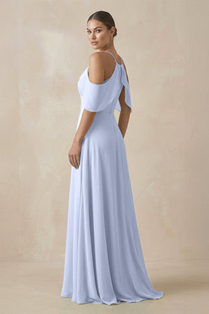 Chiffon A - Line Long Bridesmaid Dress in Ice - SHE IS ME Bridesmaid Dresses