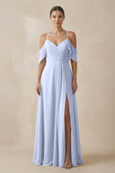 Chiffon A - Line Long Bridesmaid Dress in Ice - SHE IS ME Bridesmaid Dresses