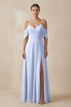 Chiffon A - Line Long Bridesmaid Dress in Ice - SHE IS ME Bridesmaid Dresses