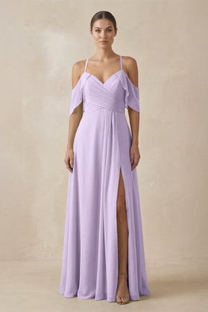 Chiffon A - Line Long Bridesmaid Dress in Lavender - SHE IS ME Bridesmaid Dresses