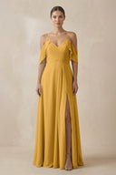 Chiffon A - Line Long Bridesmaid Dress in Marigold - SHE IS ME Bridesmaid Dresses